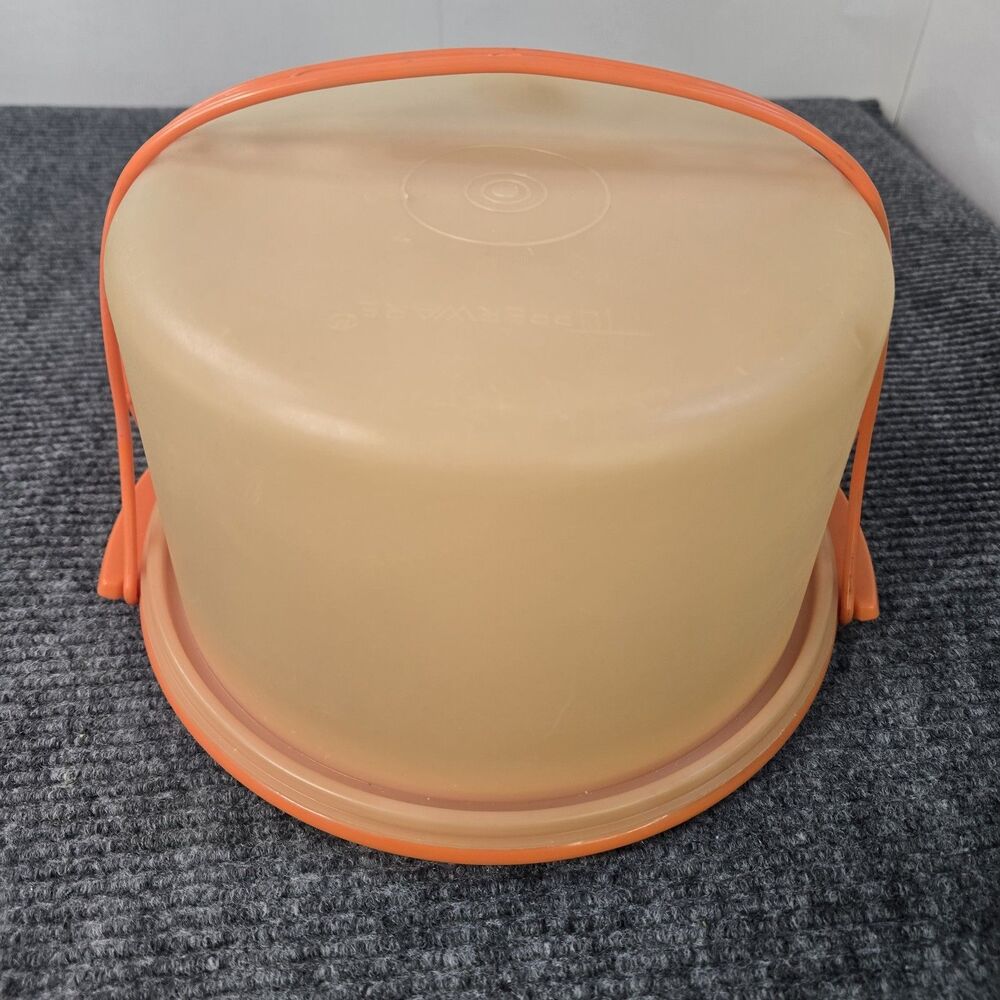 Vintage Tupperware Round Cake Taker Carrier 683 684 624 Orange Lid Tray Handle